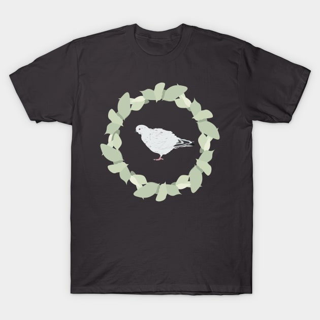 White Pigeon in Leaf Circle T-Shirt by One Creative Pup